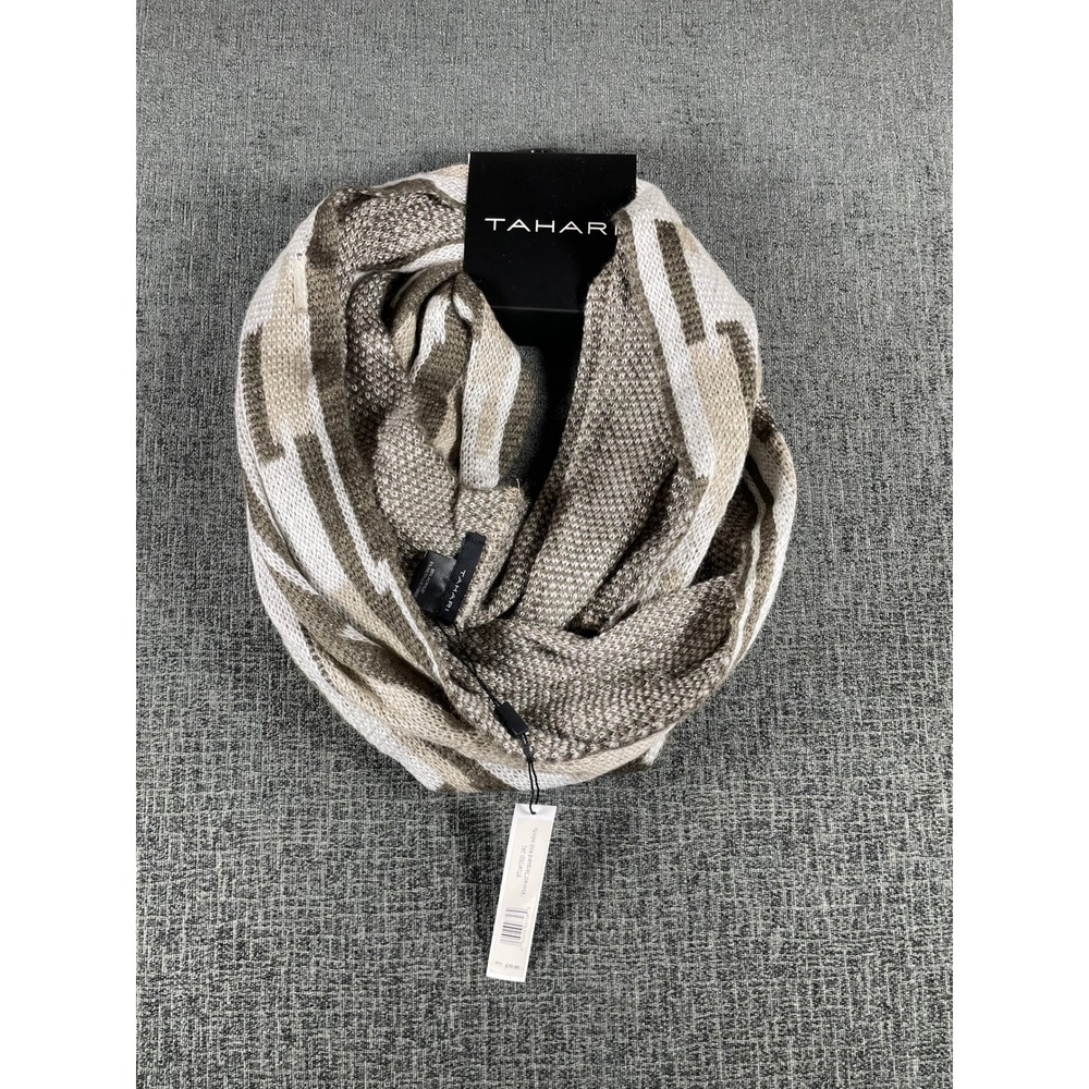 Tahari‎ Abstract Jacquard Knit Infinity Scarf Taupe Tan Metallic ET14F2021-241